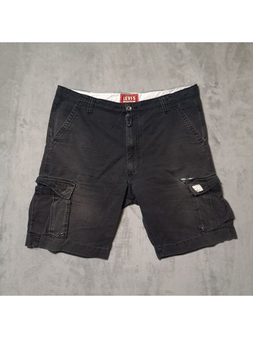 Levis W42 Black Cargo Shorts Multi Pocket Zip Fly Casual 100% Cotton